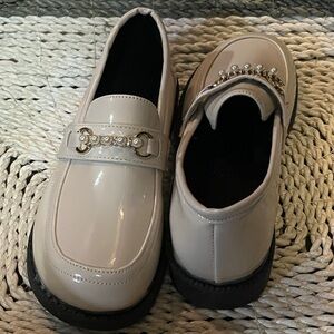 Elegant Cream dress Loafers with Pearl Detail